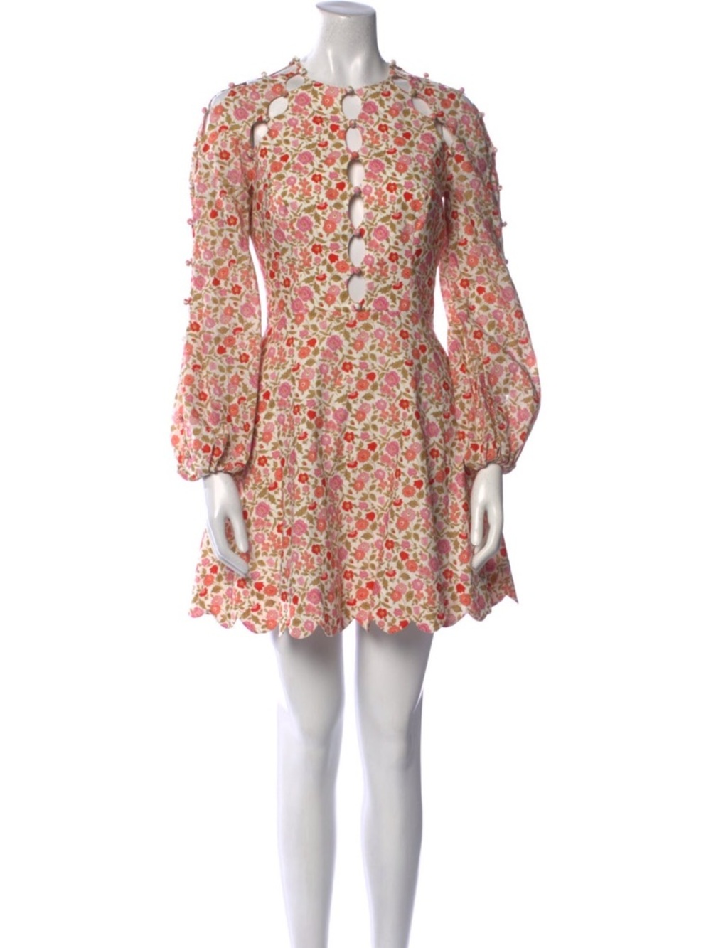 L'ATISTE Pink Floral Long Sleeve Cutout Mini Dress